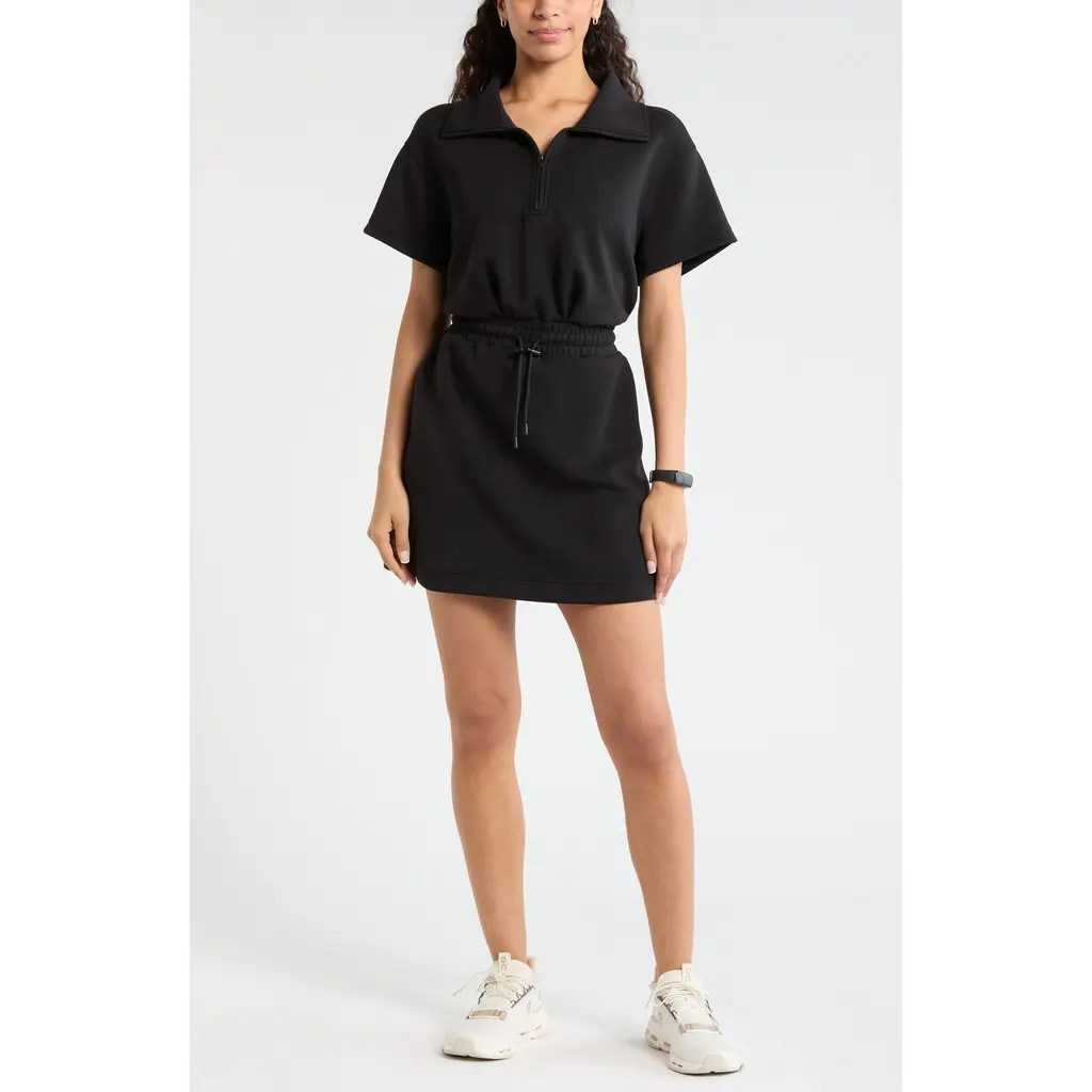 Zella Ultra Soft Knit Quarter Zip Dress in Black at Nordstrom, Size Large | Nordstrom