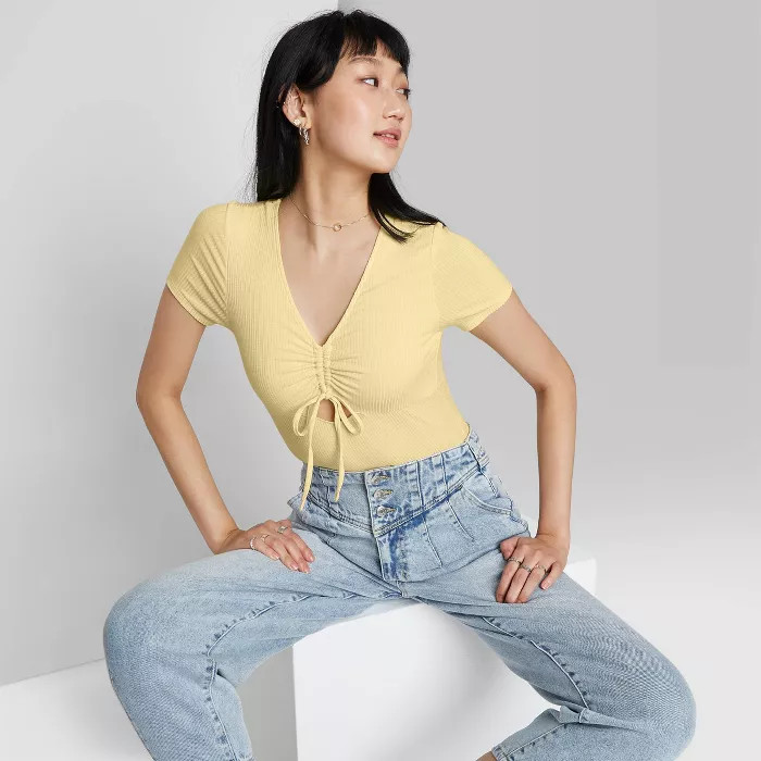 Women's Short Sleeve Cinched Front Bodysuit - Wild Fable™ | Target