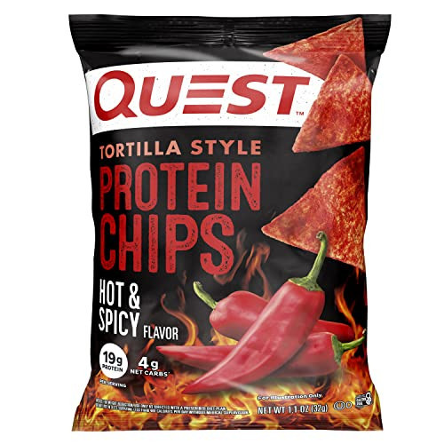 Quest Nutrition Tortilla Style Protein Chips, Hot & Spicy, 19g of Protein, 4g Net Carbs, Gluten Free, 1.1 Ounce (Pack of 12) | Amazon (US)