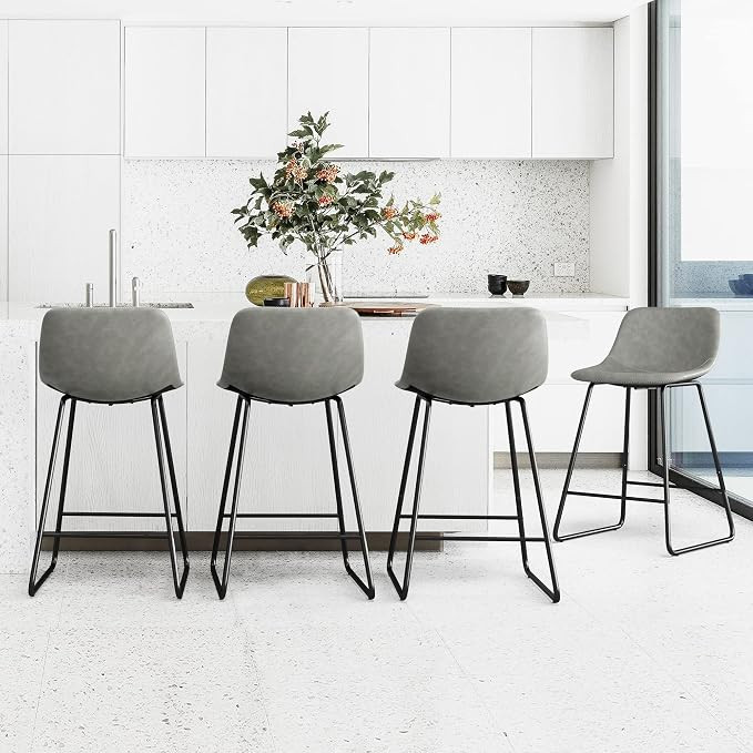 Alexander Indoor/Outdoor Industrial Faux Leather Counter Height Bar Stools Set of 4,Urban Armless... | Amazon (US)