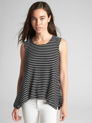 Gap Womens Sleeveless Ribbed Handkerchief Hem Top Black & White Stripe Size L Tall | Gap US