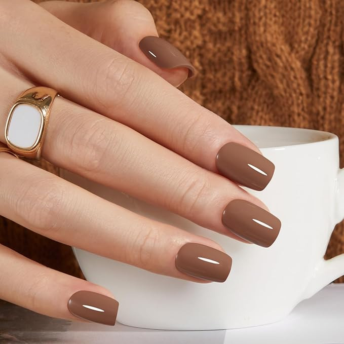 Modelones 32Pcs Brown Press on Nails, Christmas Short Square Fake Nails, Reusable Nail Kit with N... | Amazon (US)