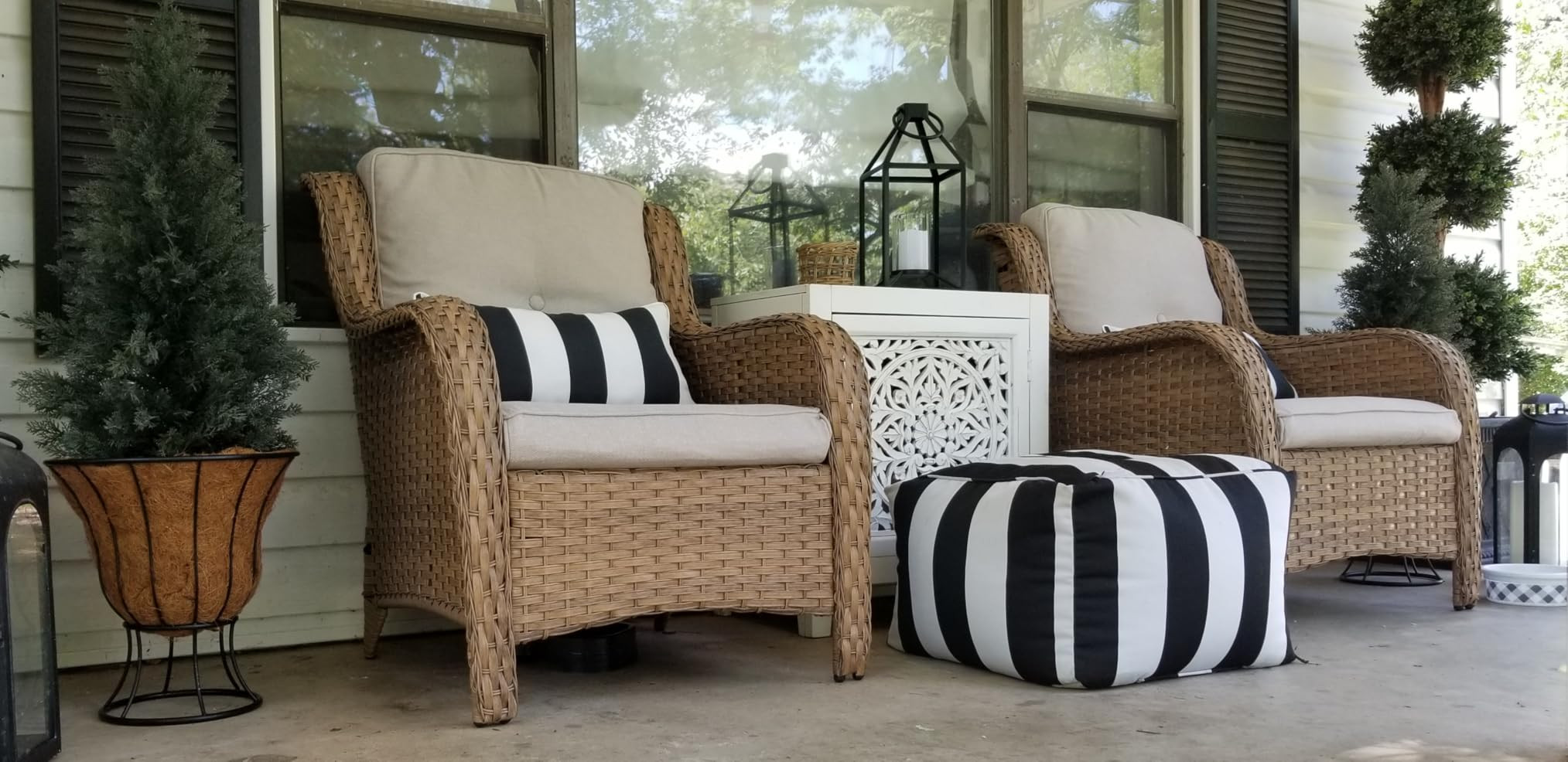 Patio Furniture Chairs Outdoor Chair - 2 Piece Wicker Rattan Chairs Set with High Back and Deep Seating for Deck Porch Balcony Backyard Garden(Yellow/Beige) | Amazon (US)