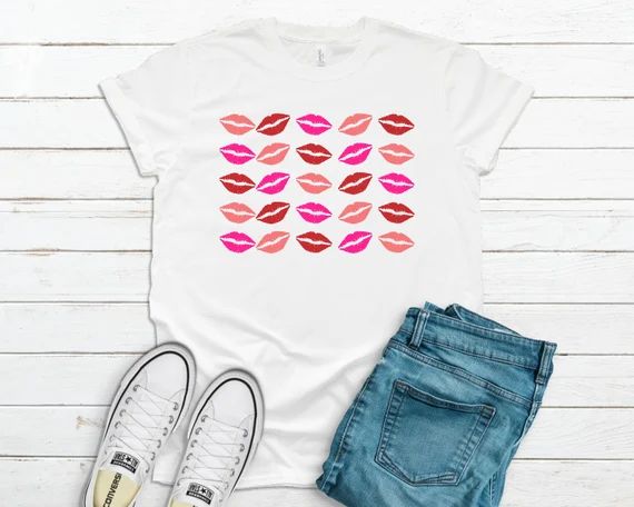 Cute Lips Shirt, Valentine Shirt For Her, Kisses Shirt | Etsy (US)