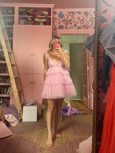 Revolve Eras Tour Try-on - More To Come Arabela Ruffle Mini Dress in Baby Pink - wearing size XS

#LTKStyleTip #LTKParties #LTKFestival