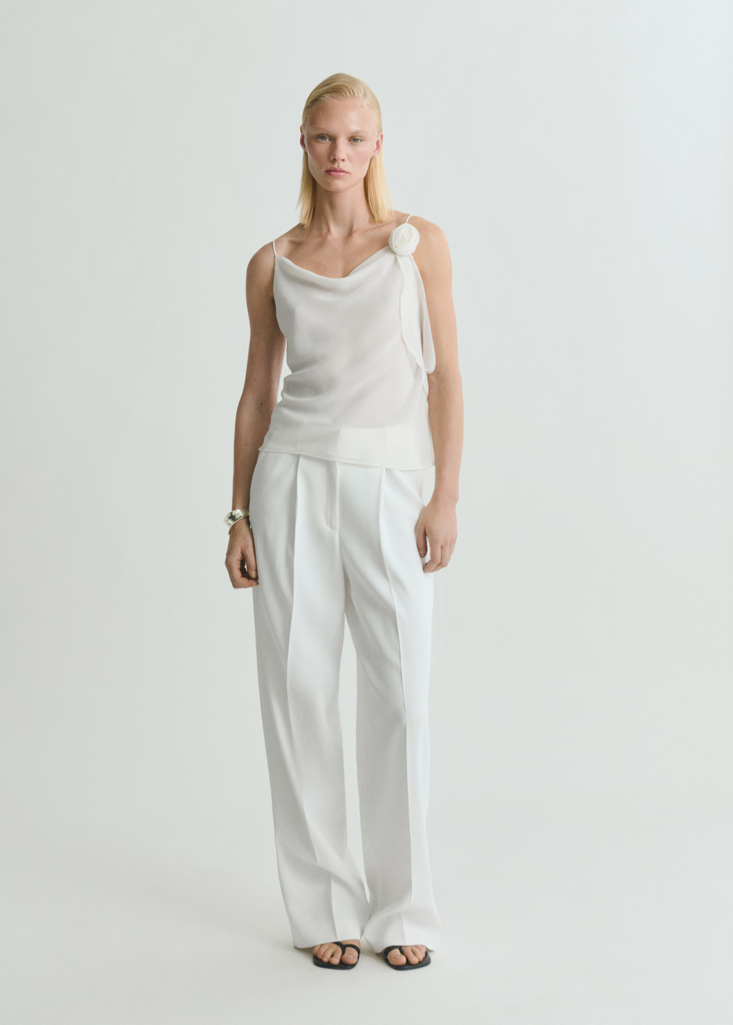 Draped top with flower detail - Women | MANGO USA | Mango (US/MX/AU)