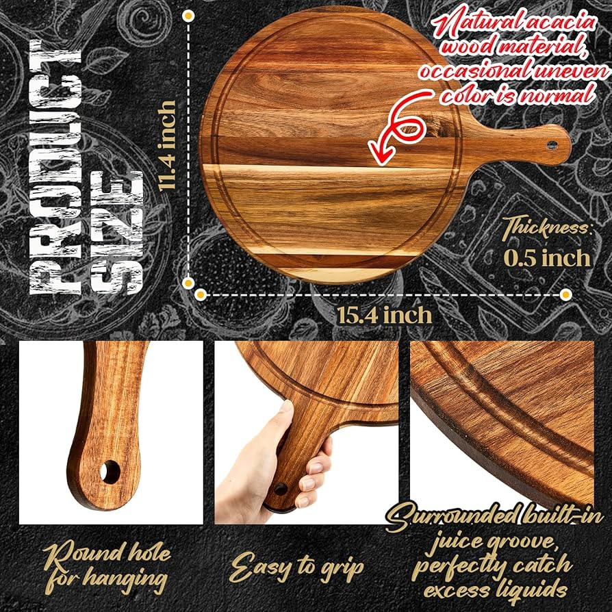 Nuenen 10 Pcs Round Wood Cutting Board with Handle Acacia Wooden Serving Kitchen Chopping Boards ... | Amazon (US)