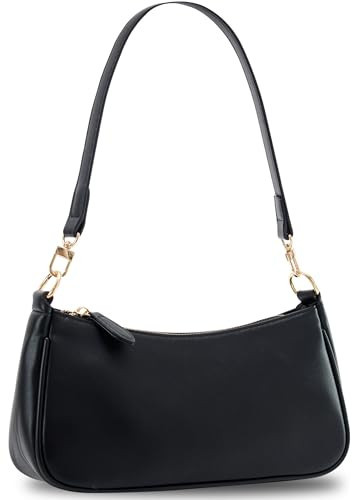 Shoulder Bag for Women Small Purse Classic Clutch Crossbody HandBags Purses with Zipper Closure with 2 Removable Straps (Black) | Amazon (US)