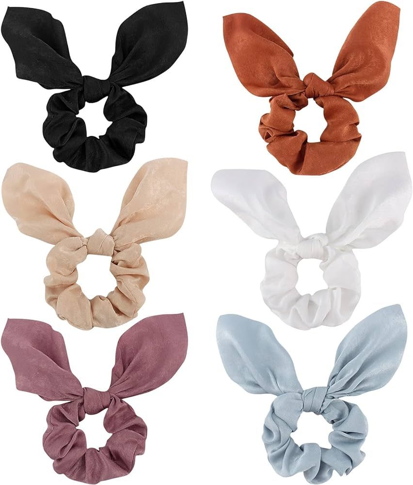 Bow Hair Scrunchies Silk Bunny Ear Hair Ties Cute Satin Scrunchies with Bow for Girls Hair Ribbons f | Amazon (US)
