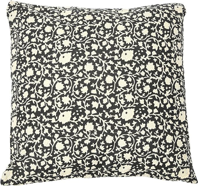 Creative Co-Op Vintage Inspired Floral Block Pattern Square Cotton Decorative Throw Pillow, Black... | Amazon (US)