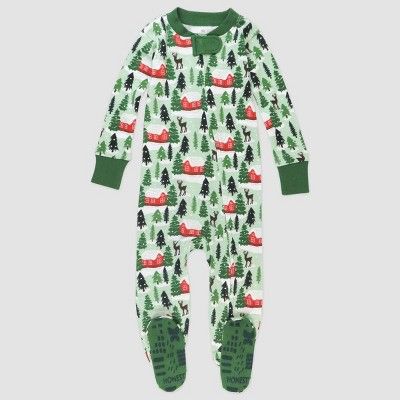 Honest Baby Cabins and Trees Organic Cotton Footed Pajama - Green | Target