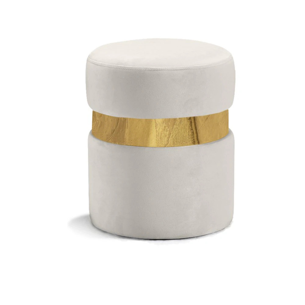 Meridian Hailey Cream Velvet Ottoman Stool Stainless Steel one_size | 132CREAM | Lowe's
