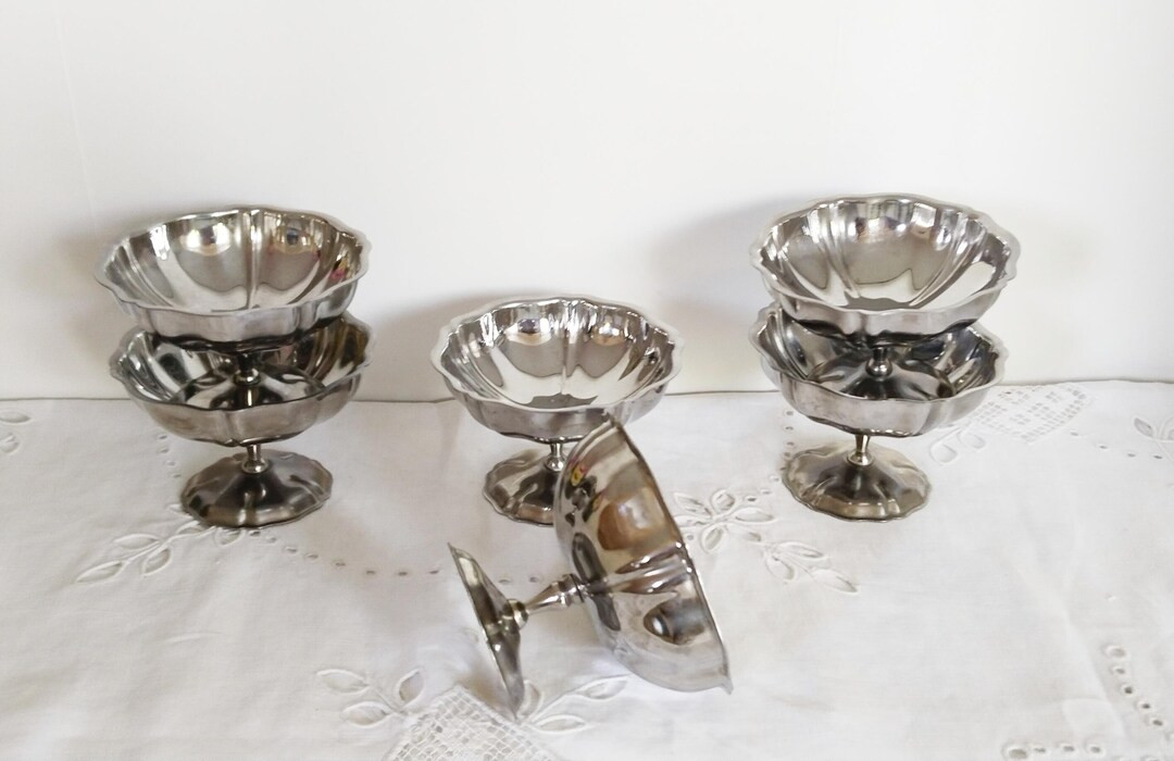 Set of 6 vintage ice cream cups on foot, in 18/10 stainless steel, 1970s, made in France | Etsy (US)