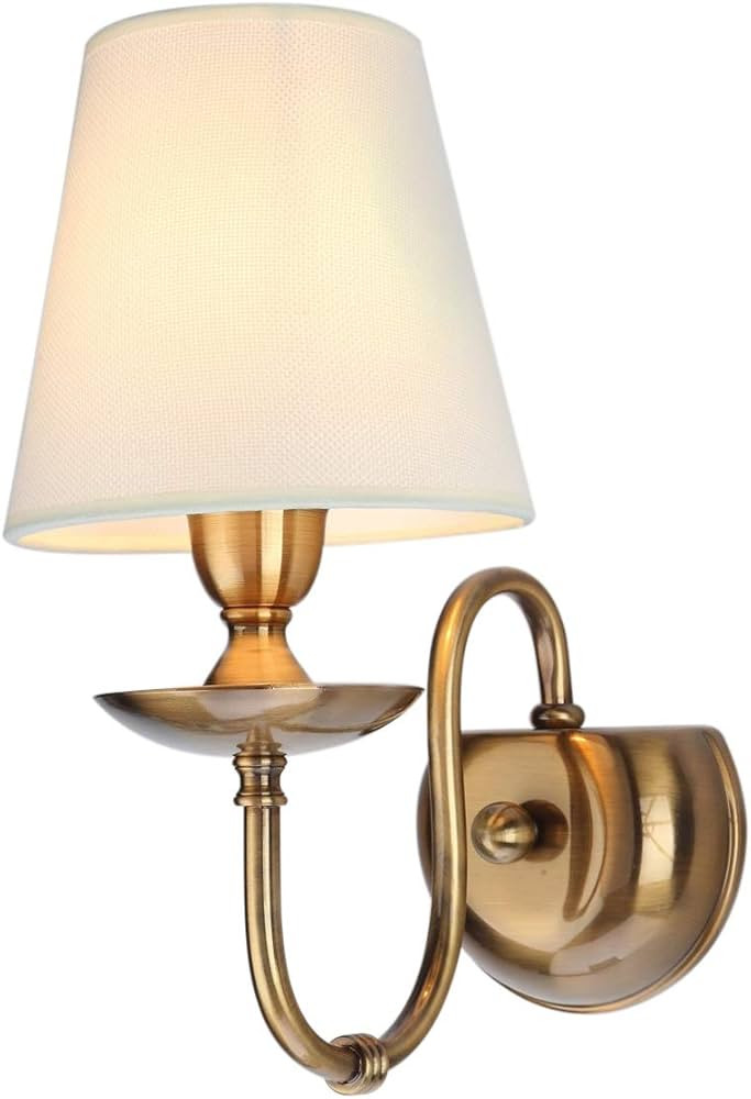 Aiwen Bedroom Wall Lamps Polished Solid Brass Finish Wall Lights with White Flax Fabric Shade 1-L... | Amazon (US)