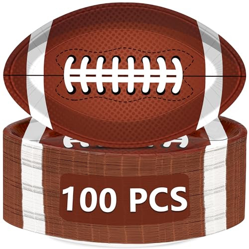 QZYL 100 PCS Superbowl Party Decorations 2025, Large Football Shape Plates, Football Party Decorations, Disposable Super Bowl Party Supplies for Super Bowl Birthday Football Themed Party Decorations | Amazon (US)