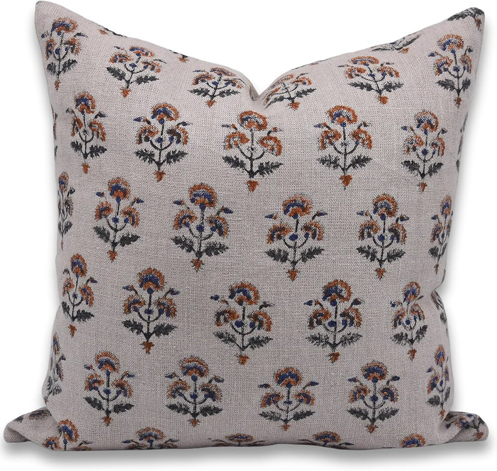 Handcraft Block Print 22X22 Throw Thick Linen Hidden Zipper Pillowcase Cushion Cover, Summer Deco... | Amazon (US)