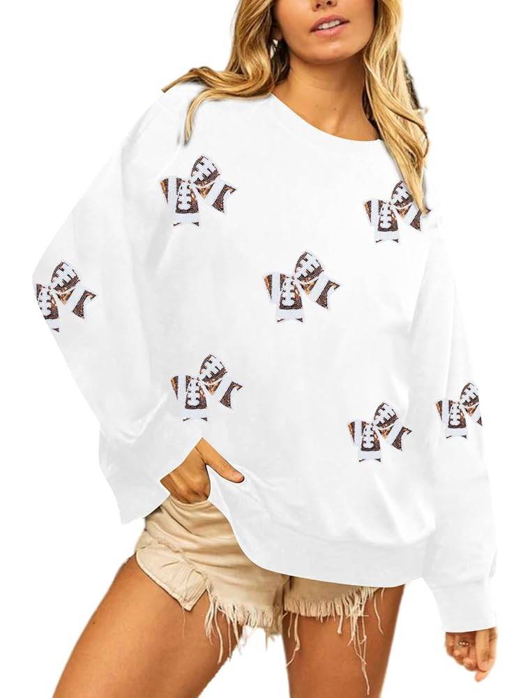 MOUSYA Womens Sequin Football Sweatshirt Game Day Long Sleeve Shirt Sunday Funday Pullover Casual... | Amazon (US)