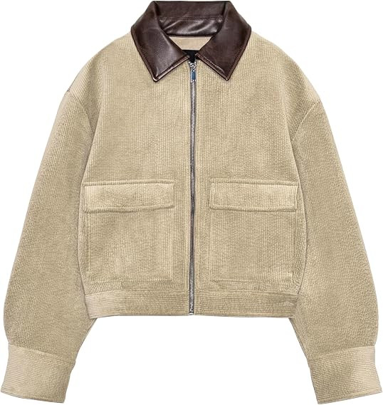 Womens Corduroy Jacket Cropped Bomber Jacket Fall Outerwear | Amazon (US)