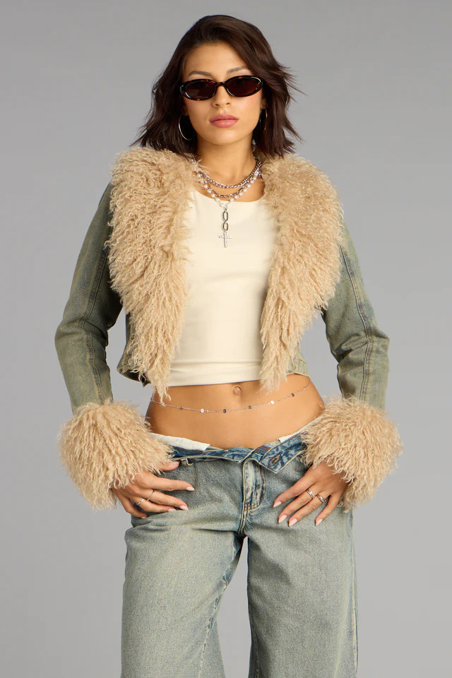 Scene Stealer Faux Fur Crop Denim Jacket | Windsor Stores