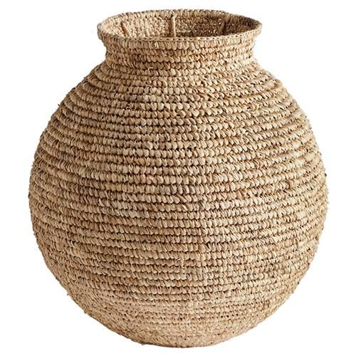 Brielle Coastal Beach Natural Corn Husk Woven Decorative Vase - Small | Kathy Kuo Home