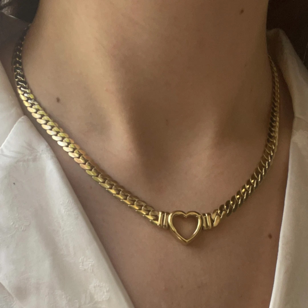 Sacred Heart Necklace Woven Cuban Link Chain 18k Gold Stainless Steel Adjustable Tarnish-Proof Un... | Etsy (US)