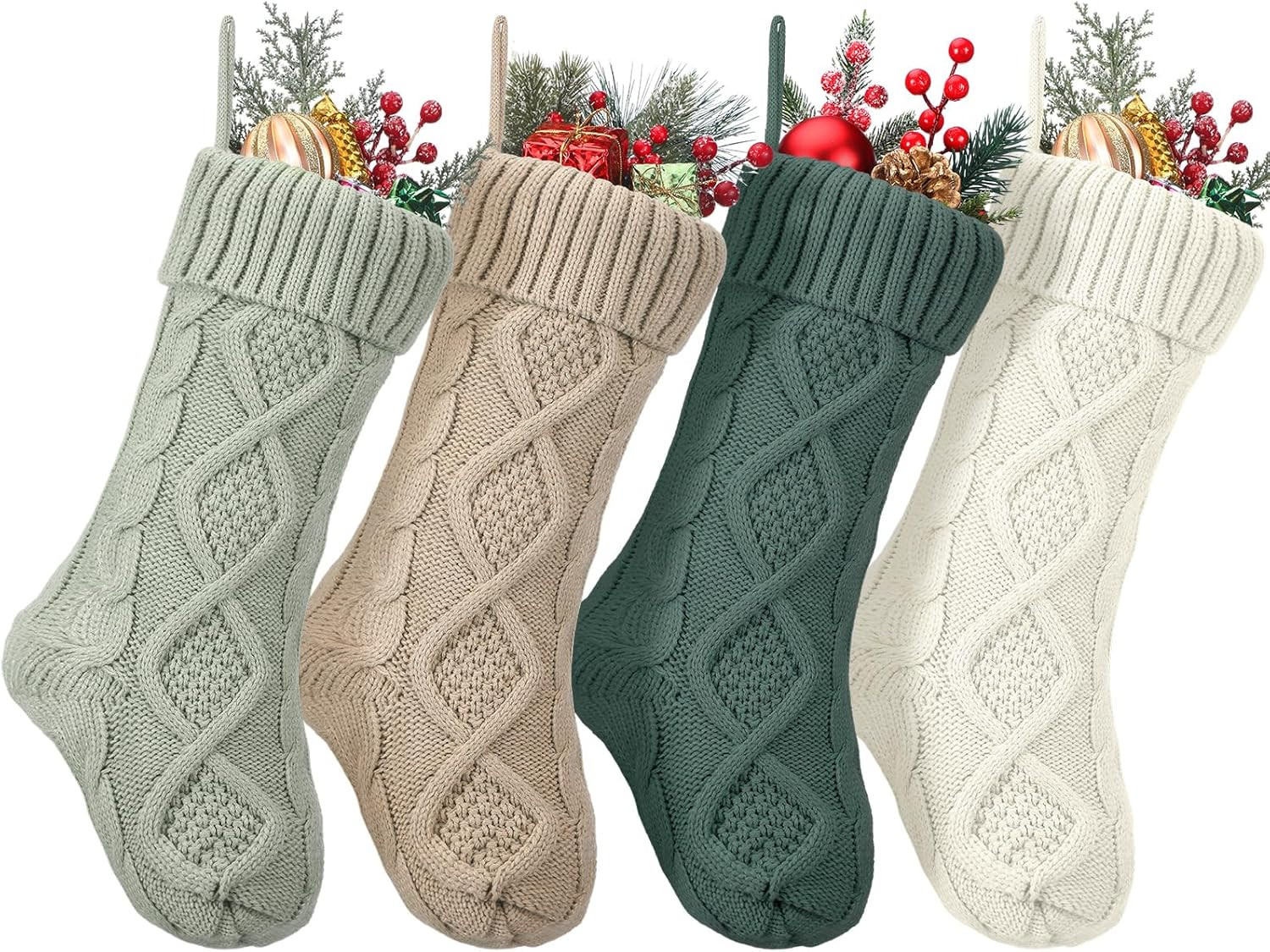 Coume 4 Pcs Sage Green Christmas Stockings 18" Large Knitted Christmas Stockings Knit Cable Boho ... | Amazon (US)