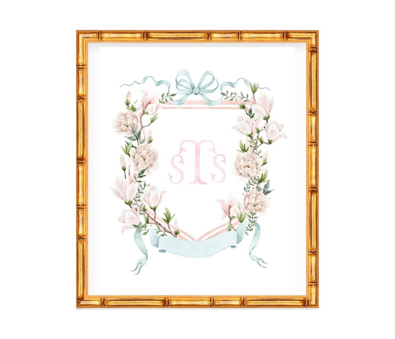 Personalized Family Crest //blue and White // Grand Millennial // Floral // Nursery // Monogram /... | Etsy (US)