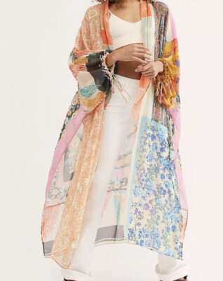 Free People Leonora Kimono Patchwork Colorful Fun coverup OS | eBay US