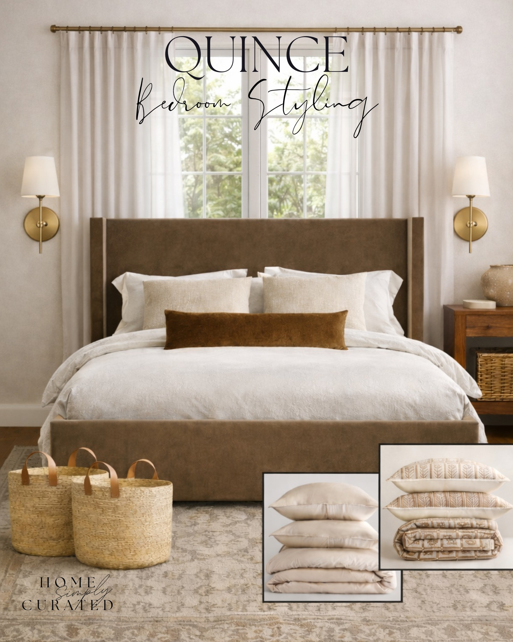 Bedroom inspiration from Quince! 🤩 These timeless neutrals are absolutely gorgeous! 
 
🪄 I used AI to turn my moodboard into a realistic room and love how it came together! 

Bedroom inspiration, bed frame, layered bedding, line bedding, quilt, Quince Home  

 

#LTKSeasonal #LTKHome