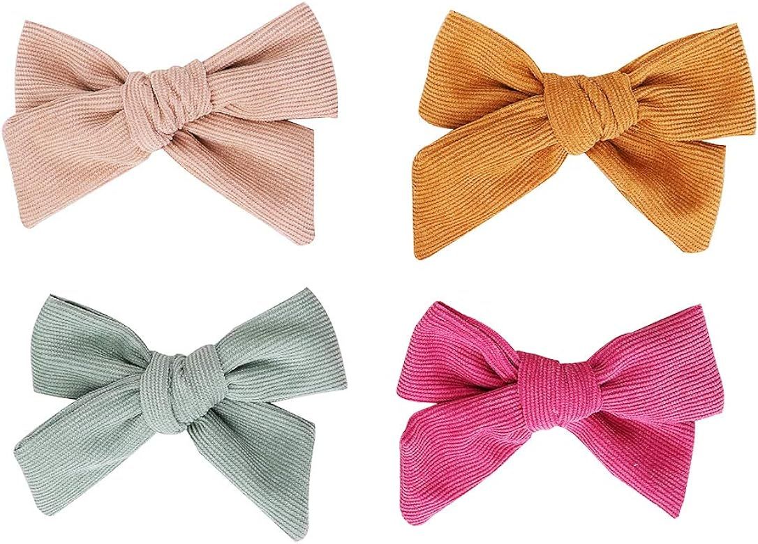 4 inches Bows For Girls Linen Fabric Hair Clips For Kids Toddlers Teens Children Gifts | Amazon (US)