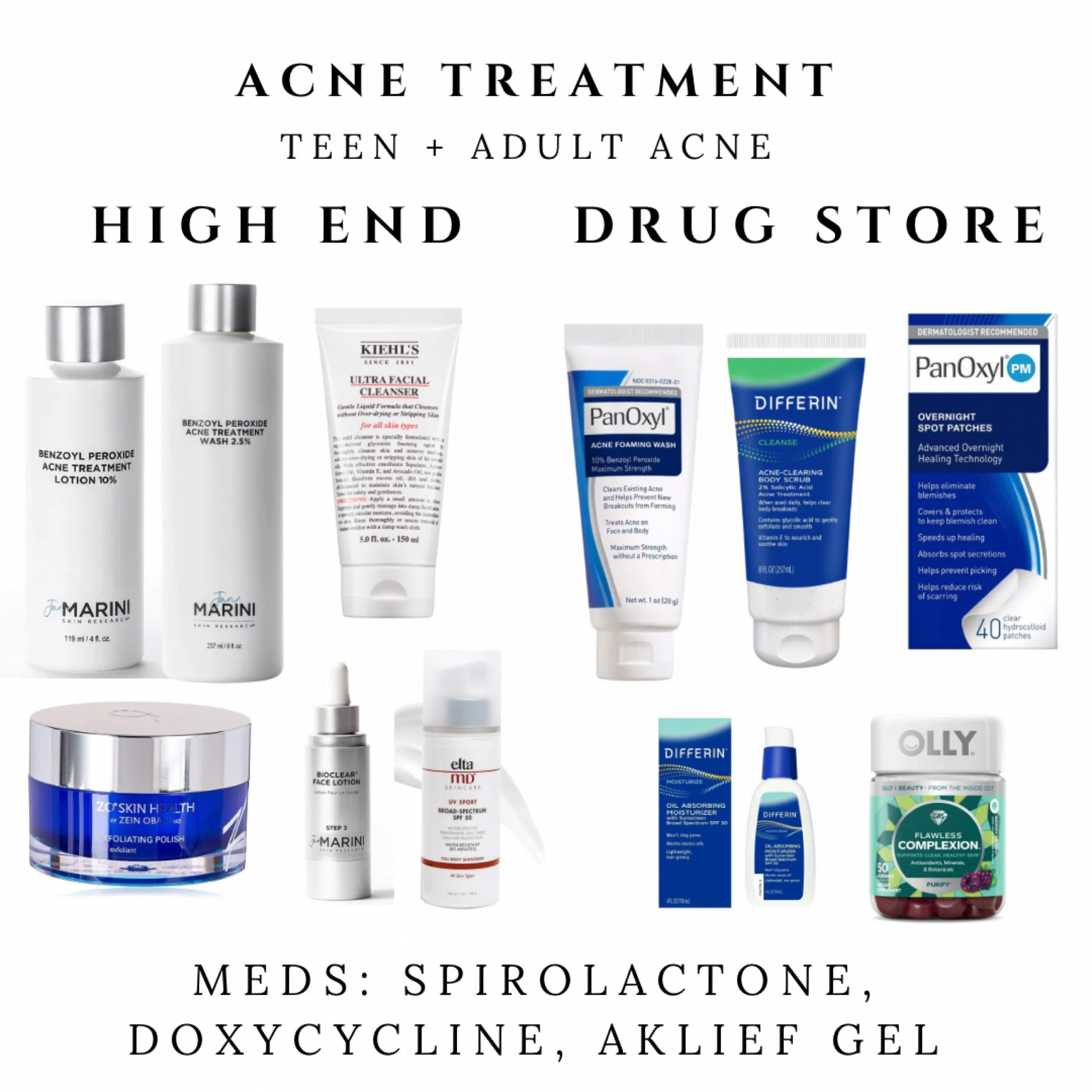 Here has been our family plan for acne over the years. Grace and Jack had normal teenage breakouts but then Grace developed adult acne that we finally have found the formula for. Jack had some light "bacne" and hairline related breakouts from sports and sweating. 

For the high end: These are what doctors offices and dermatologists recommended for us at the higher price point. 

The drug store brands, Panoxyl and Diiferin (which used to be a med but now over the counter)  are also what doctors recommended for us at that price point. 

Grace had the most success with the Kiehl's wash, Zo polish, Jan Marini and med combo of Spirolactone (for oil), Doxycyclene (for bacteria) and Alkief gel. 

Jack did well with more of the drug store products and then some Doxycyclene in high school. 

Hopefully that helps :) 

#LTKbeauty #LTKkids