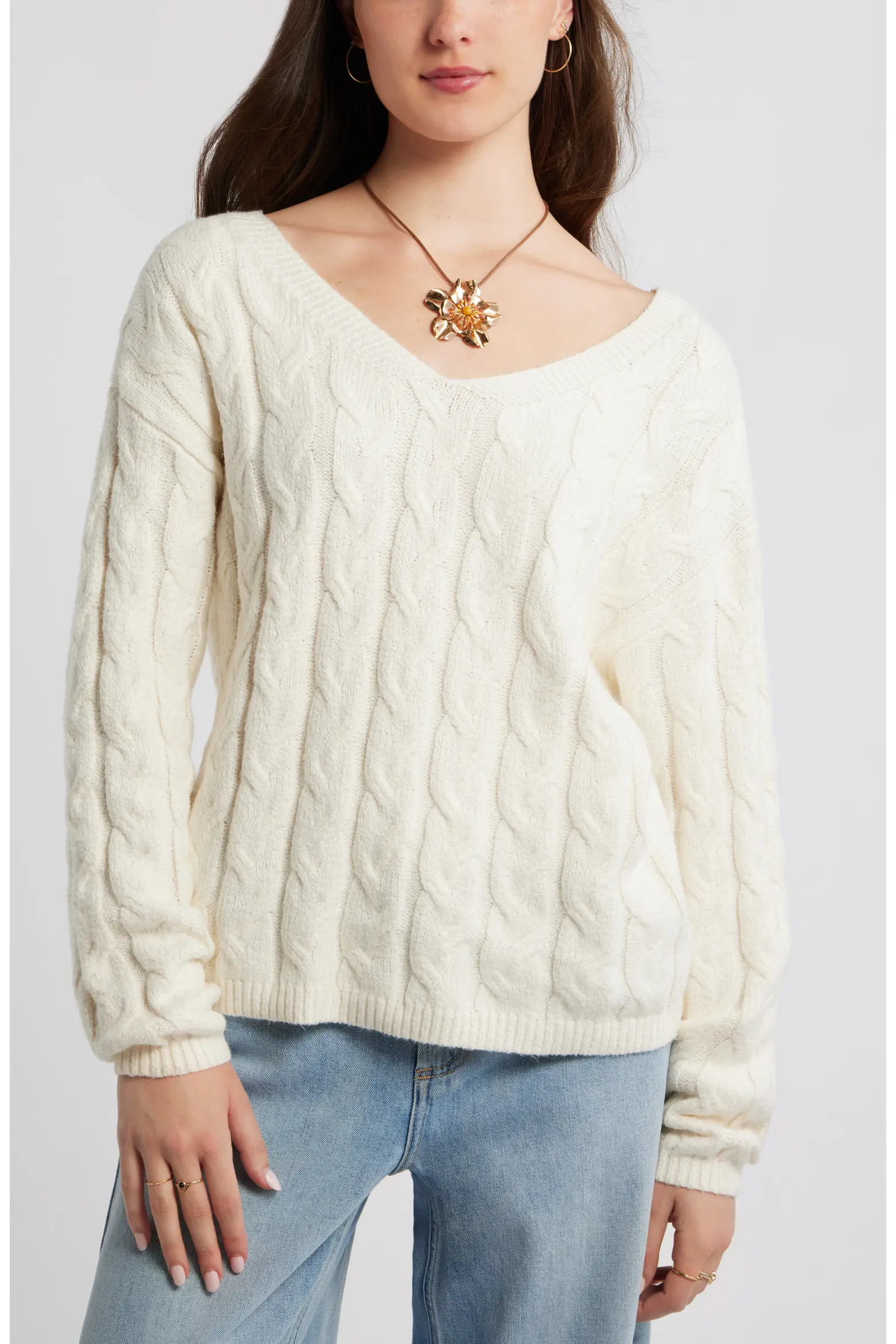 Cable Knit V-Neck Cotton Blend Sweater (Women) | Nordstrom | Nordstrom