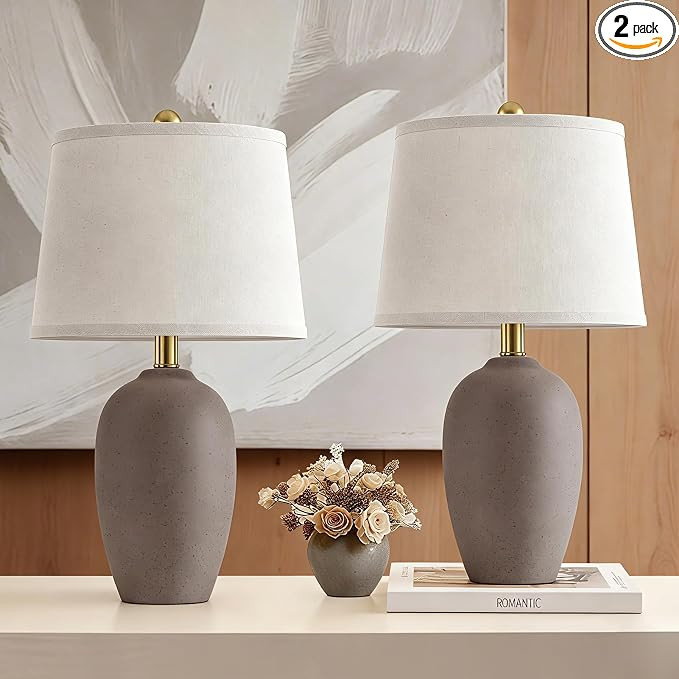 21'' Set of 2 Farmhouse Ceramic Small Table Lamps for Living Room Bedroom, Nightstand Rustic Brow... | Amazon (US)