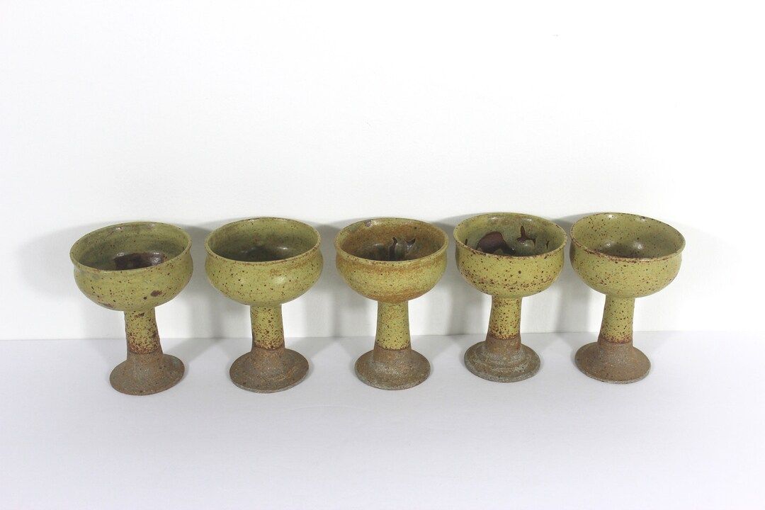 70’s Vintage Pottery Goblets, Set of 5 Stoneware Wine Sangria Candle Holders Planters, Short Po... | Etsy (US)