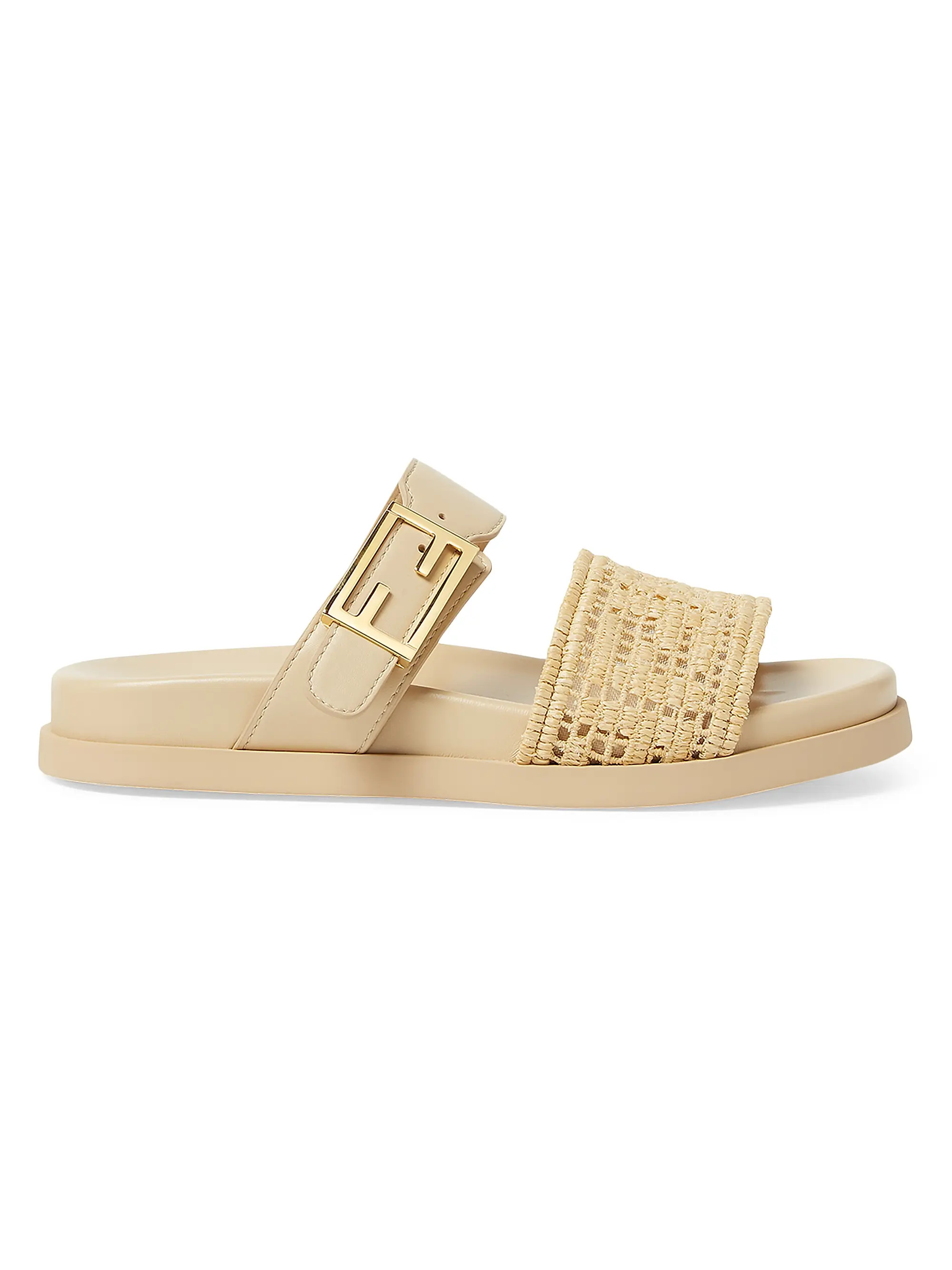 Fendi Fendi Feel Woven Double Strap Slides | Saks Fifth Avenue | Saks Fifth Avenue