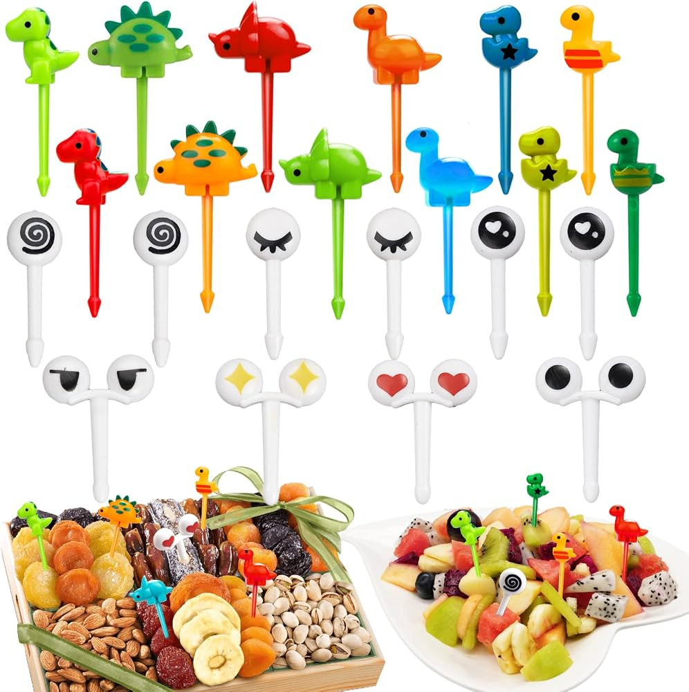 WXOIEOD 22 Pieces Dinosaur Food Picks for Kids Bento Box, Plastic Cute Eye Dinosaurs Cupcake Topp... | Amazon (US)