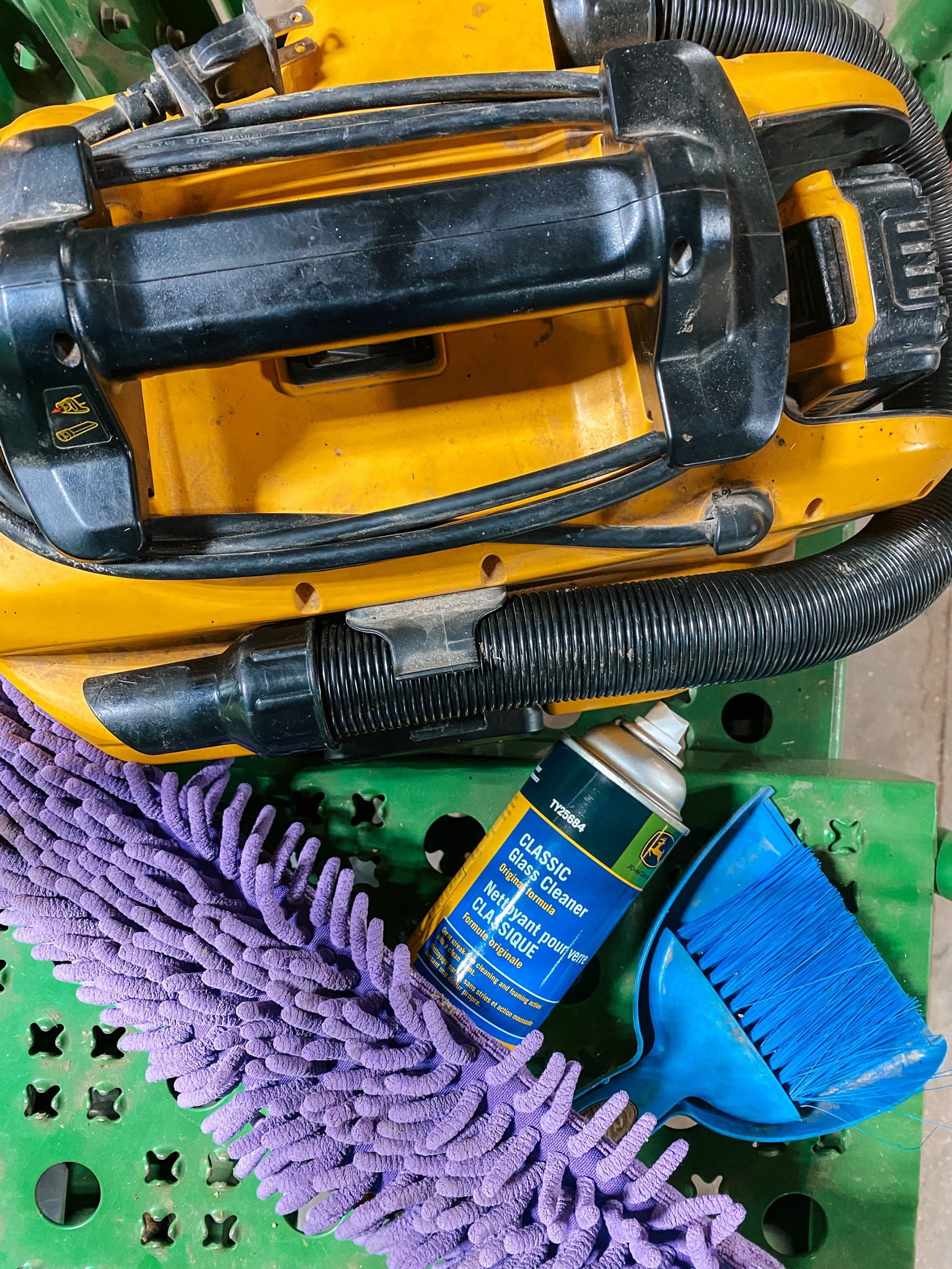 Cleaned the combine cab out today with baby wipes and these tools! I keep the mini broom & dustpan along with the microfiber duster in the cab. Each night I sweep out the cab and dust the exterior windows. Then in the morning, windows are clean! No streaks or mess from the dew! 