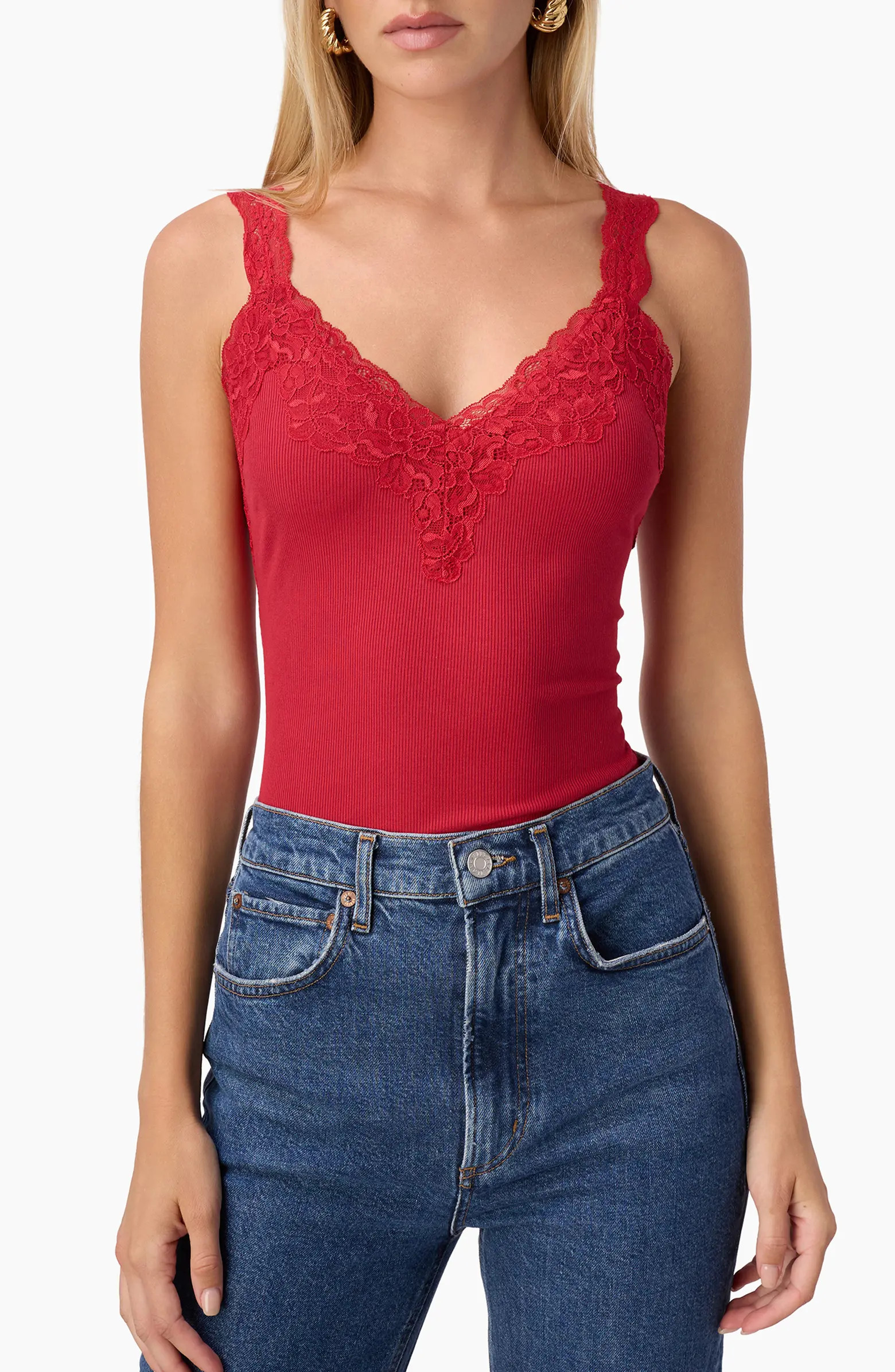Lani Lace Trim Rib Tank Top | Nordstrom