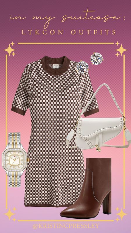 LTKCon outfit compilation. Retro style. Designer inspired dress. Affordable fashion. Body con dress. Fall dress. Brown booties. Fall outfit. Fall shoes. Fall booties. Trendy outfit. Fall style. Stud earrings. Designer inspired handbag.￼

#LTKCon #LTKshoecrush #LTKstyletip