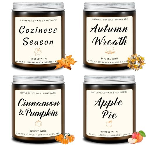 Homsolver Set of 4 Fall Scented Candles, Home Fall Decor, Fall Candles Gifts for Women Men - Apple Pie/Autumn Wreath/Cozy Season/Cinnamon Pumpkin Scented Candles for Autumn Fall | Amazon (US)