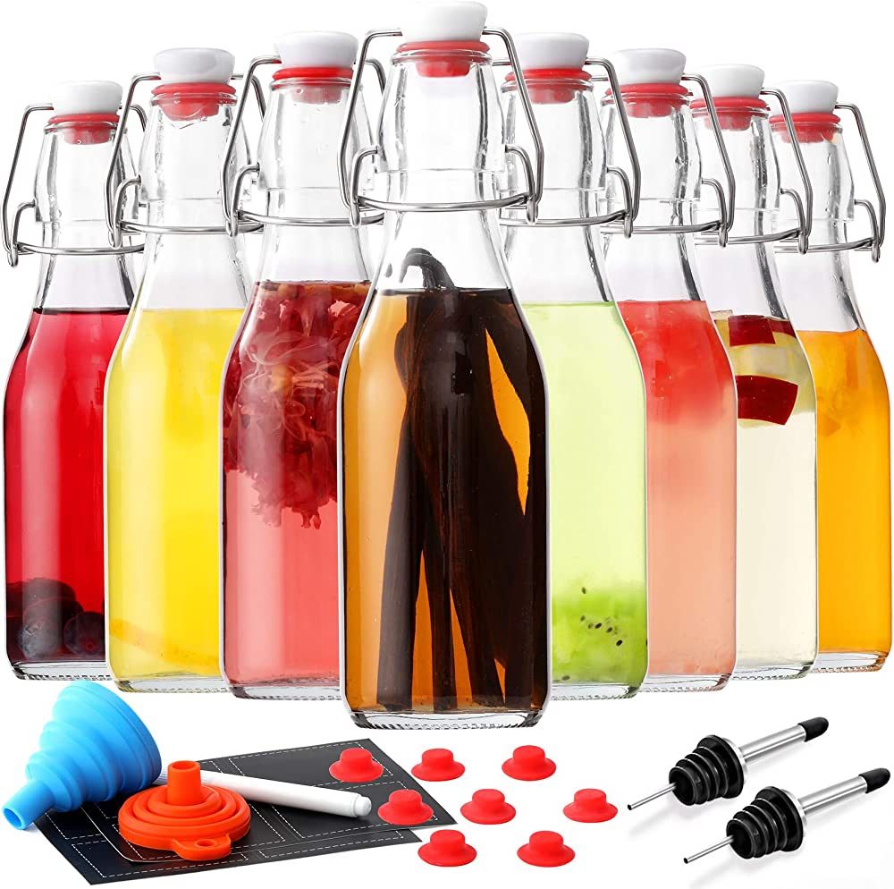 AOZITA 8-Pack 8.5oz Clear Glass Bottles for Juices, Smoothies, Kombucha, Kefir, Vanilla Extract, ... | Amazon (US)