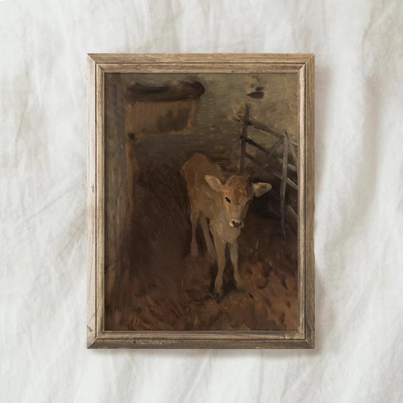 Farmhouse Animal Painting / Vintage Moody Country Art Print / - Etsy | Etsy (US)