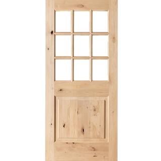 Krosswood Doors 36 in. x 80 in. Craftsman 9-Lite Clear Beveled Glass Knotty Alder Unfinished Wood... | The Home Depot