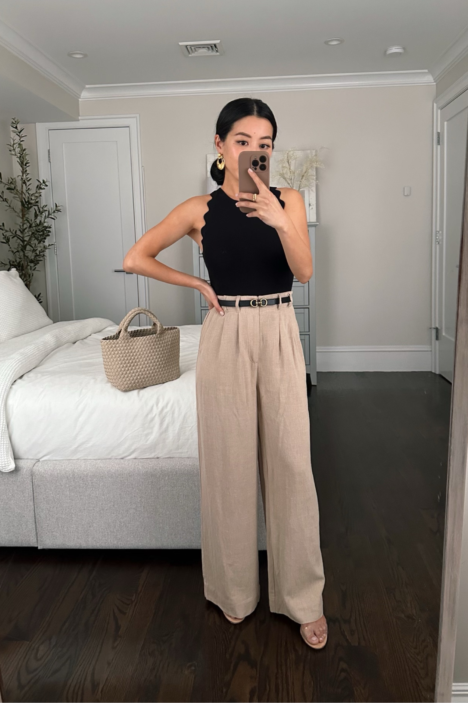 •Ann Taylor scalloped sweater shell xxs petite - 30% off with code EVENT30. Very cute summer staple! I’m wearing with B6 nippies 
•Z Supply pants xs - very comfortable, fabric is a drapey linen blend that’s very breezy and lightweight. Petite friendly length works well on me with platform sneakers or a low heel.
•Schutz sandals sz 5.5
•Sezane earrings
•Naghedi mini tote 
•Edited Pieces mini belt xxs (EditedPieces.com)

#petite 

#LTKSeasonal #LTKstyletip #LTKworkwear