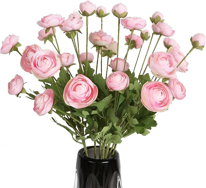Ranunculus Silk Flowers Pink Flowers 8PCS 32Heads Artificial Flowers Realistic Fake Flowers Faux ... | Amazon (US)