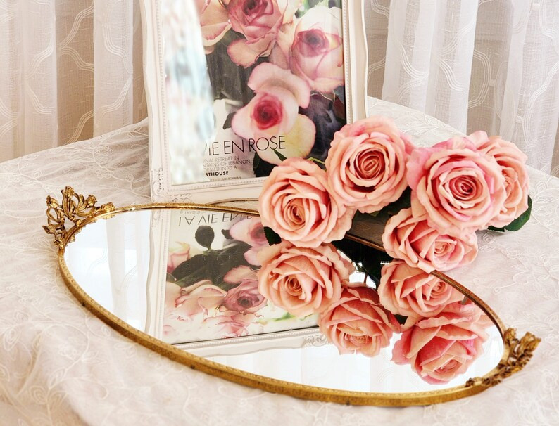 Antique tulips Oval Mirrored Tray / Vanity Tray /boudoir Tray - Etsy | Etsy (US)