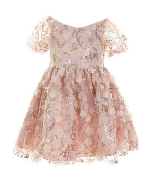 Little Girls 2T-6X Puffed Sleeve Sequin-Embellished Floral-Soutache Fit & Flare Dress | Dillard's