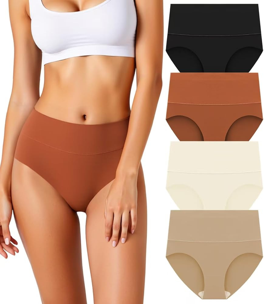 Women's Seamless Underwear High Waisted Tummy Control No Show Panties Full Coverage Stretch Brief... | Amazon (US)