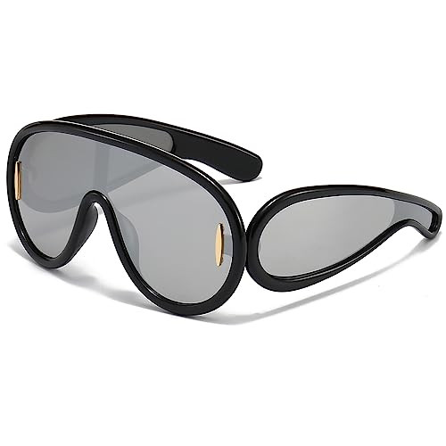 Breaksun Fashion Wave Mask Sunglasses for Women Men Oversized Silver Mirrored Futuristic Shield S... | Amazon (CA)