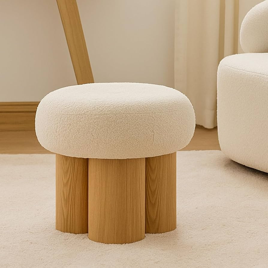 HAMORESPACE 16.54''Mushroom Ottoman,Mushroom Stool Modern Fabric Ottoman Foot Rest,Teddy Round Fo... | Amazon (US)